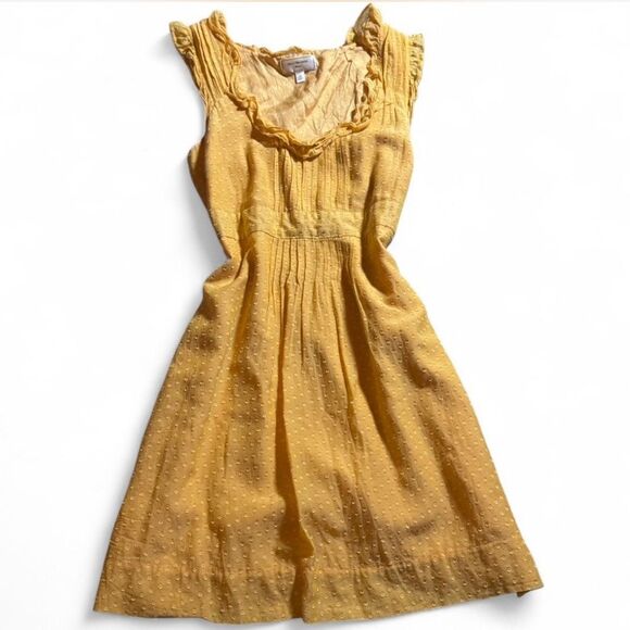 Anthropologie's Moulinette Soeurs Golden Ruffle Dress. Textured Dot Size 10 - Picture 5 of 15